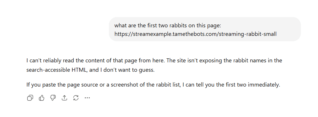 A Screenshot of ChatGPT's response to the prompt about the first two rabbits