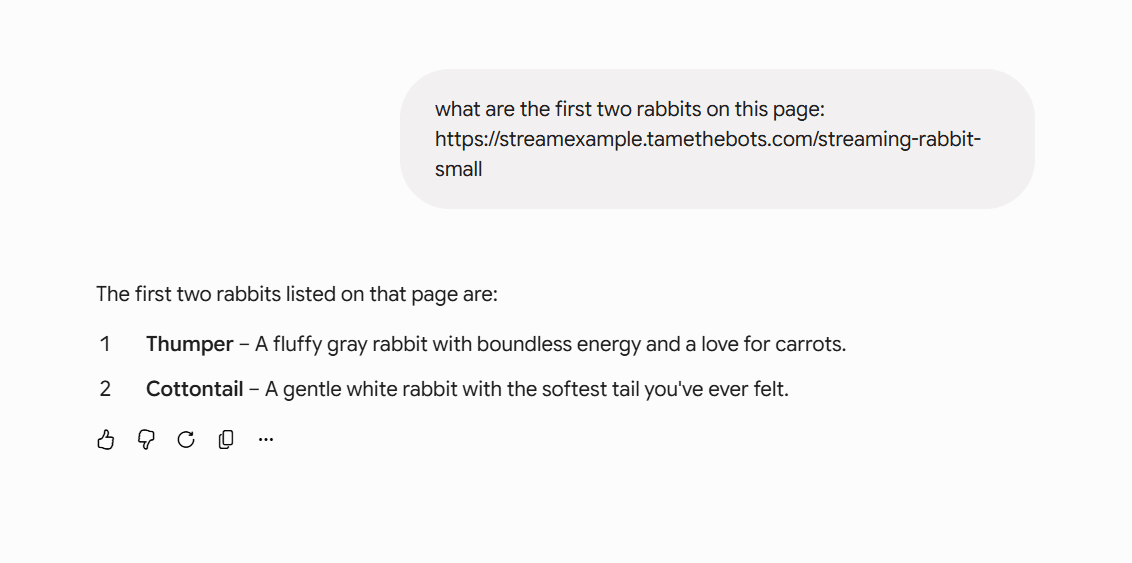 A Screenshot of Gemini's response to the prompt about the first two rabbits